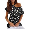 thumbnail image 1 of Mujeres Verano Cuello Redondo Manga Corta Estampado Sin Tirantes Camiseta Tops Blusas OAVQHLG3B Store lin121212, 1 of 4