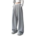 thumbnail image 2 of Pantalones deportivos retro de estilo callejero americano para mujer, pantalones holgados de pierna ancha con cordón, informales, pequeños, a la moda y combinables para primavera y otoño, 2 of 6