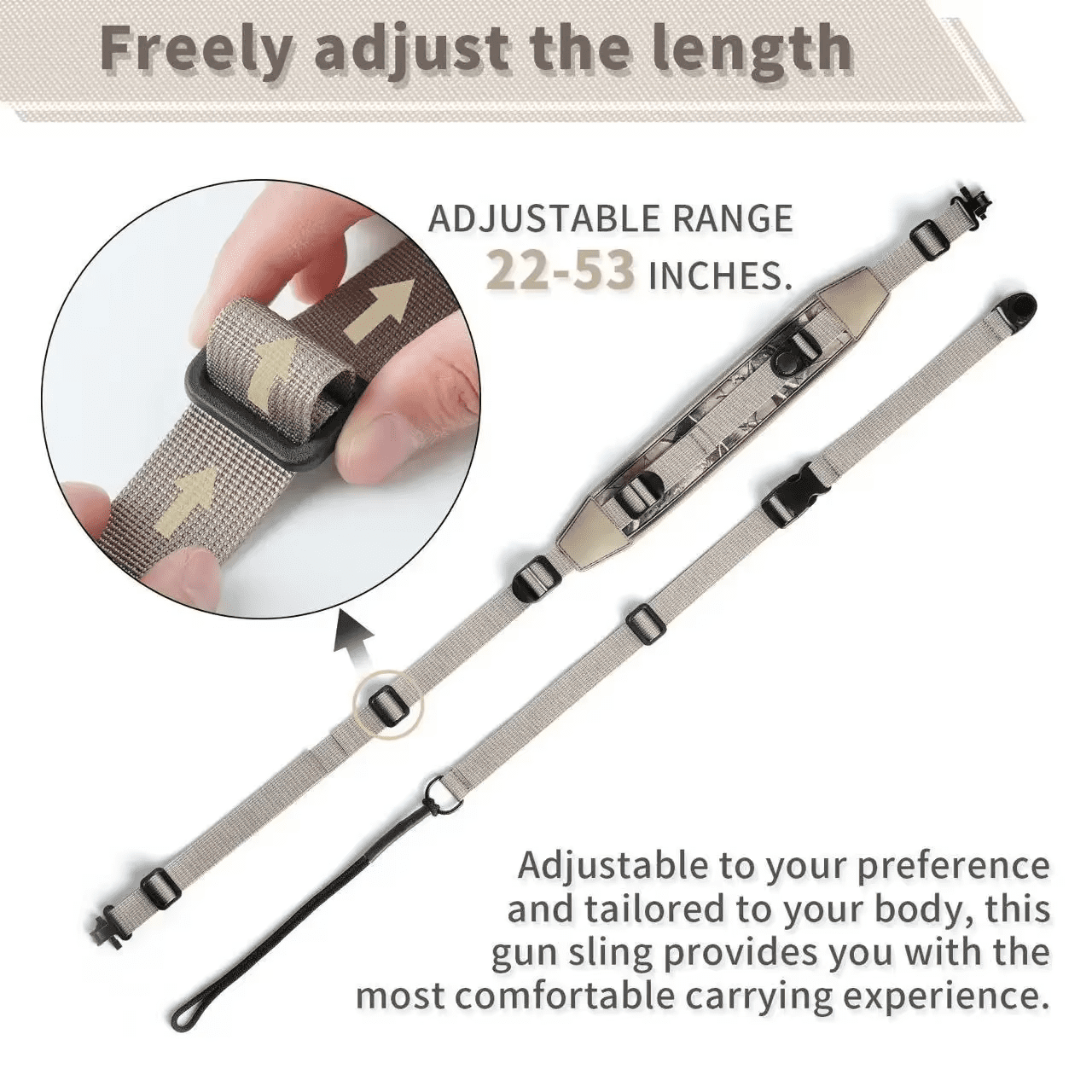 Camouflage Sling for Hunting, 3-Point Quick Release Adjustable Gun Sling, 1" Padded Shoulder Strap with Metal Swivels,  22-53 inch (55-134cm)