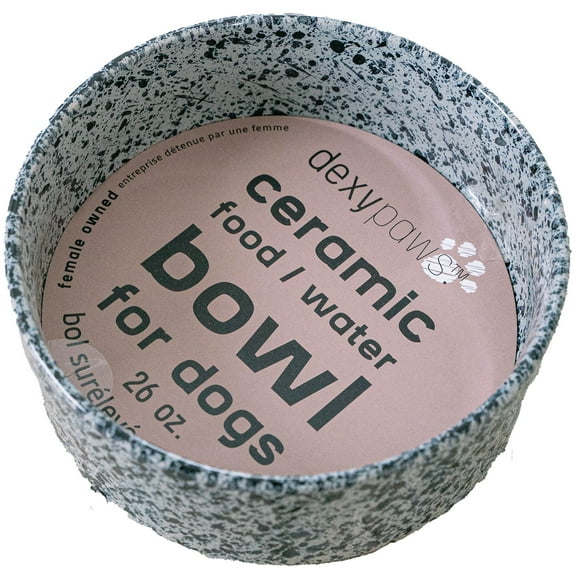 Dexypaws: Ceramic Dog Bowl: Salt & Pepper - 26oz - Pet Feeding Dish, Meals Food & Water, Dishwasher Safe, Non-Toxic, Non-Tip Design, Stylish Paw Print