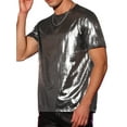 thumbnail image 4 of INSPIRE CHIC Shiny Tops for Men's Crew Neck Short Sleeves Metallic Party T-Shirts Silver 2XL, 4 of 4