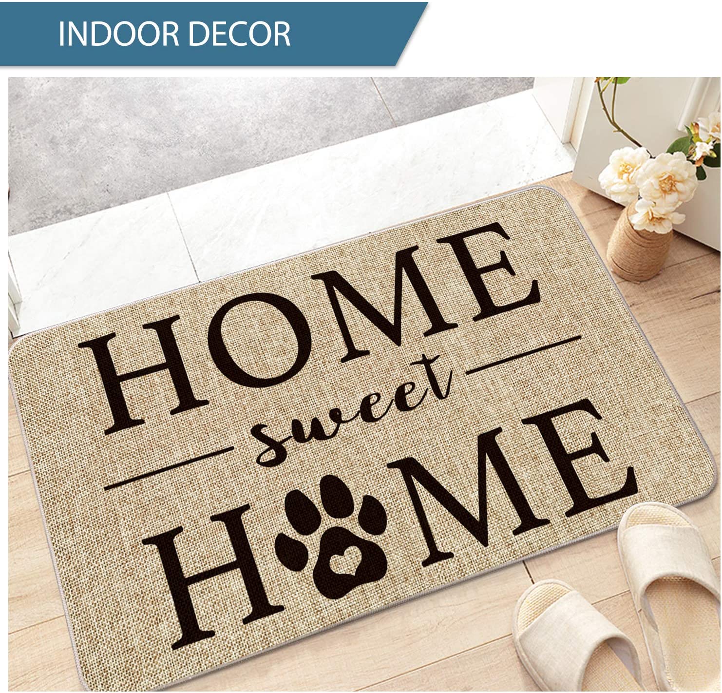 Home Sweet Home Cute Dog Paw Footprints Plum Print Decorative Doormat, Pet Dog Cat Low-Profile Floor Mat Switch Mat for Indoor Outdoor 17 x 29 Inch
