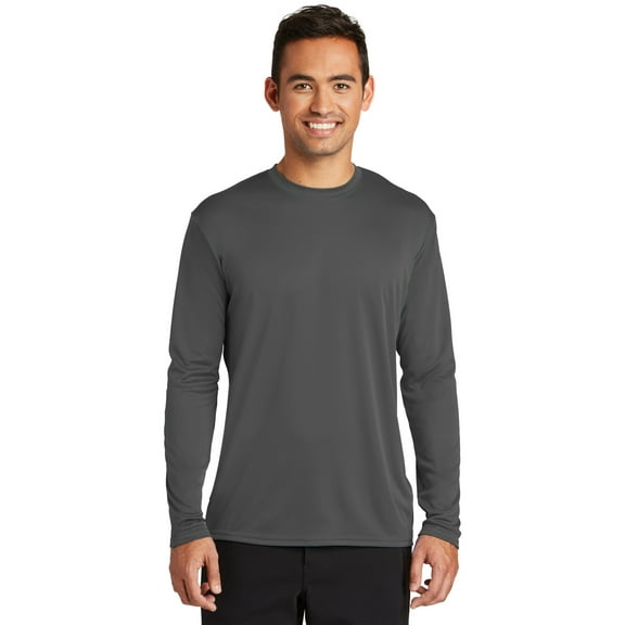 Port & Co Adult Male Men Plain Long Sleeves T-Shirt Charcoal 3X-Large