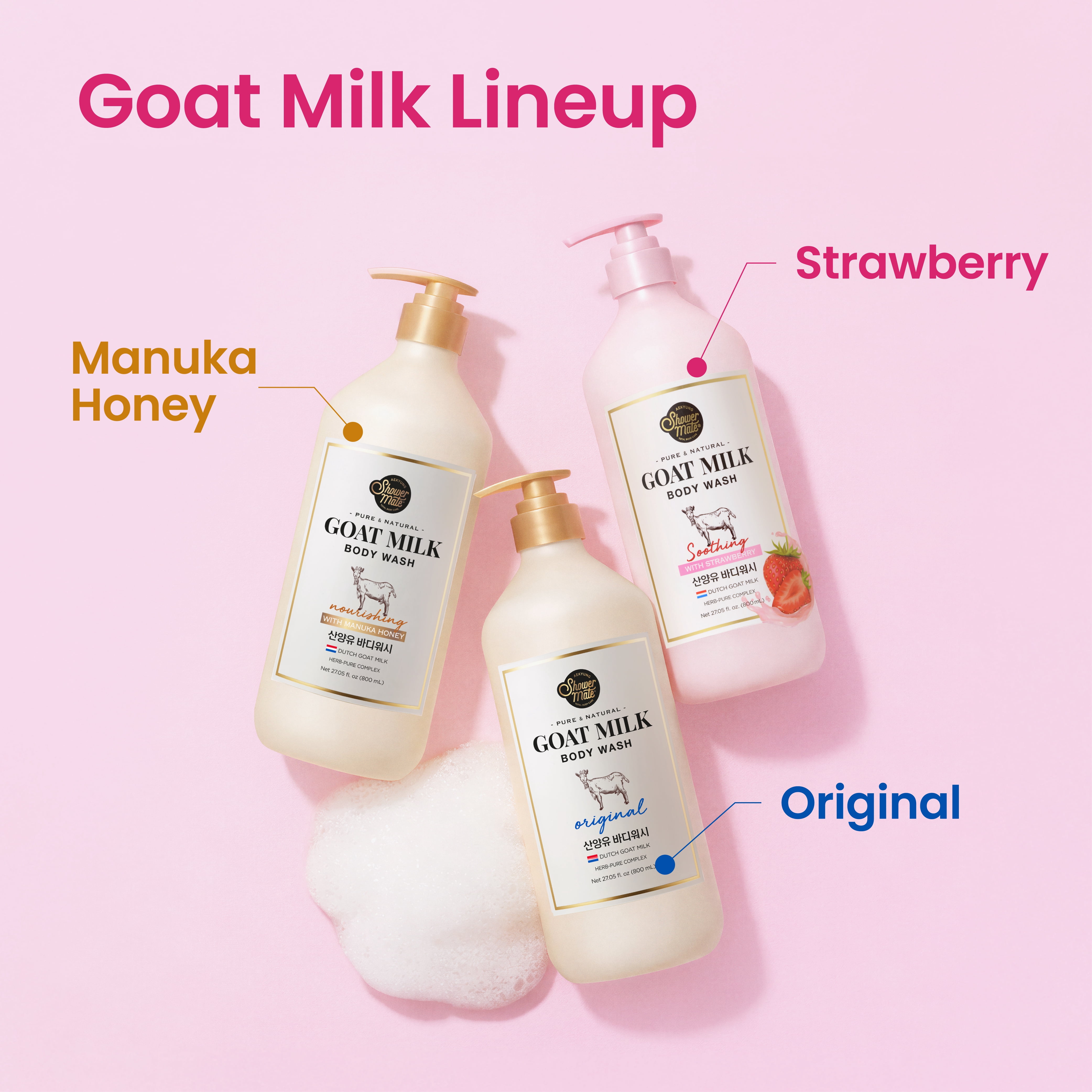 Aekyung Showermate Strawberry Goat Milk Body Wash, 27.05 fl oz