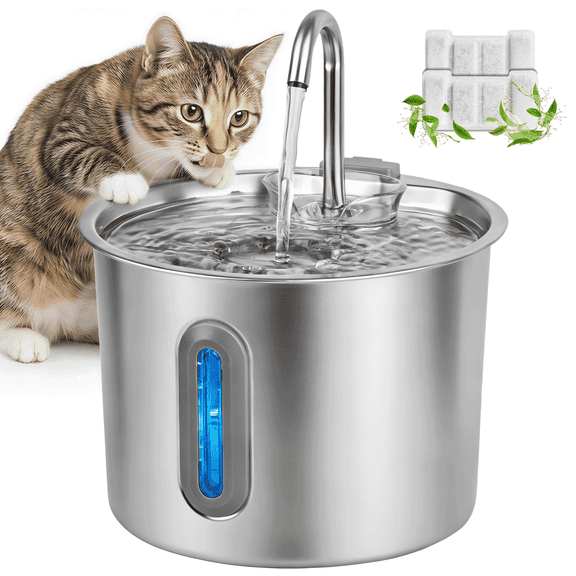 DSOOLO Cat Water Fountain Stainless Steel Automatic Pet Water Dispenser for Cats and Dogs with Replacement Filters, 2.2L