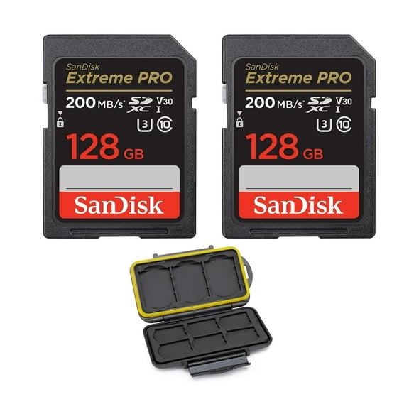 SanDisk 128GB Extreme PRO 200MB/s Memory Card (2-pack) with Memory Case bundle