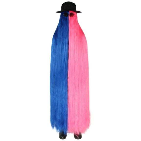 HPO Adult Unisex Dapper Creature Premium Halloween Wig with Glass and Hat, Blue & pink Color, 66-Inch