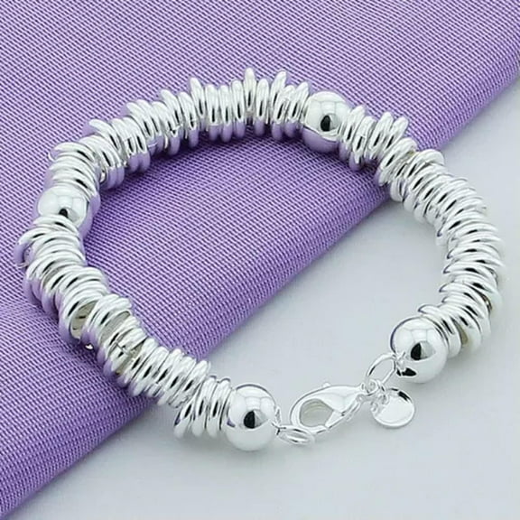 GKNET Fashion 925 Sterling Silver Hundred Circle Bead Bracelet Chain Wristband-20cm