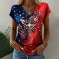 thumbnail image 2 of MEICHEN Women's V Neck Butterfly & Rose Print T Shirt Patriotic Glitter Graphic Casual Top, 2 of 4