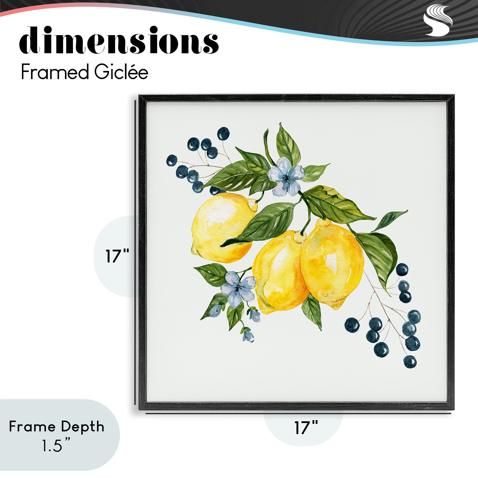 Stupell Industries Lemons with Blossoms & Berries Black Framed Giclee Art, design by Livi Finn