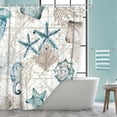 thumbnail image 2 of Nautical Coastal Shower Curtain,Blue White Beach Ocean Theme Bathroom Curtain,Seashell Starfish Coral Jellyfish Seahorse Fabric Bathtub Curtain,with Hooks,69X70 in, 2 of 4
