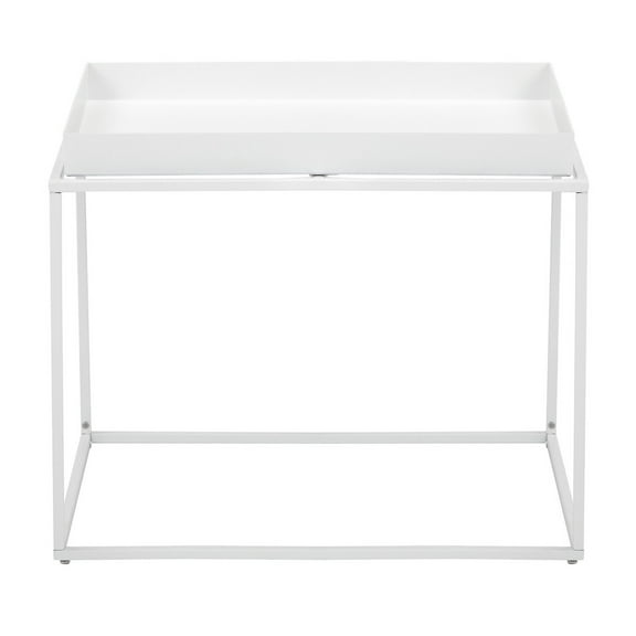 Benjara Bixy 24" Side End Table- White Tray Top- Open Cubic Metal Frame