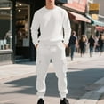 thumbnail image 2 of Wrtxtat Men's Quilted 2 Piece Casual Outfits Crewneck Pullover Jacquard Sweatsuit Pockets Drawstrings Sweatpants Joggers Tracksuit Set White XL, 2 of 8