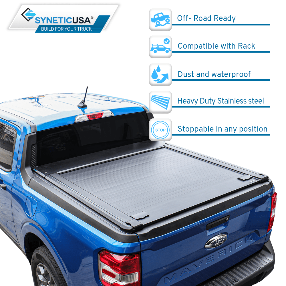 Syneticusa MR Series Retractable T-Slot Rails Hard Truck Bed Cover for 2022-2026 Ford Maverick 4’6” Bed