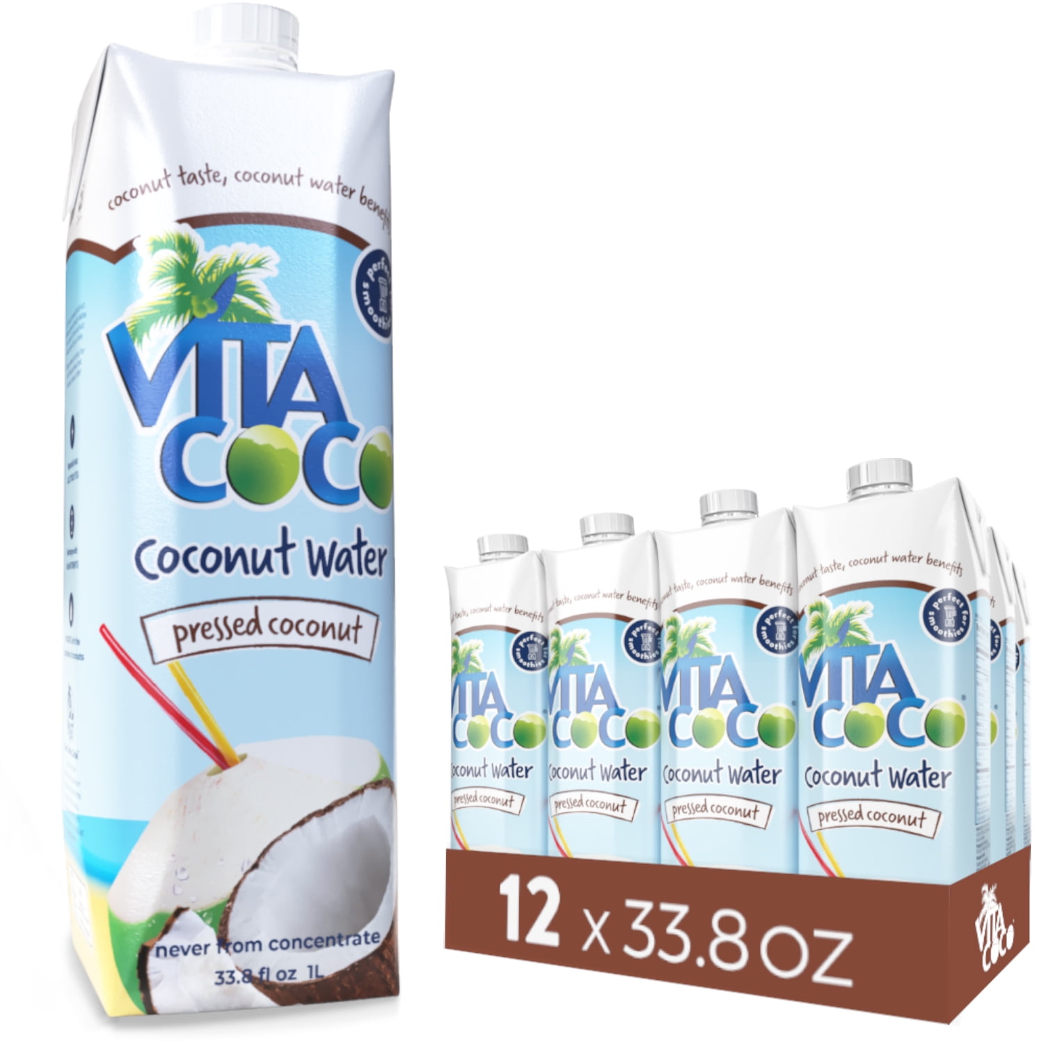 Vita Coco Coconut Water, Pressed Coconut, 33.8 Ounce (Pack of 12