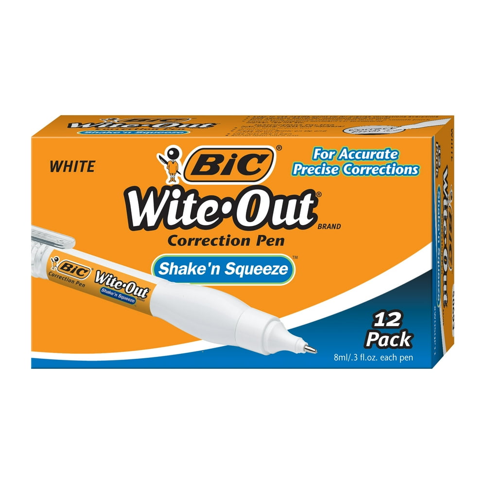 BIC WiteOut Shake 'n Squeeze Correction Pen, 8 ml, White 12 Pack