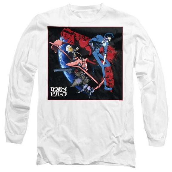 Cowboy Bebop Let's Jam with the Bebop Crew Unisex Adult Long-Sleeve T Shirt, White, X-Large