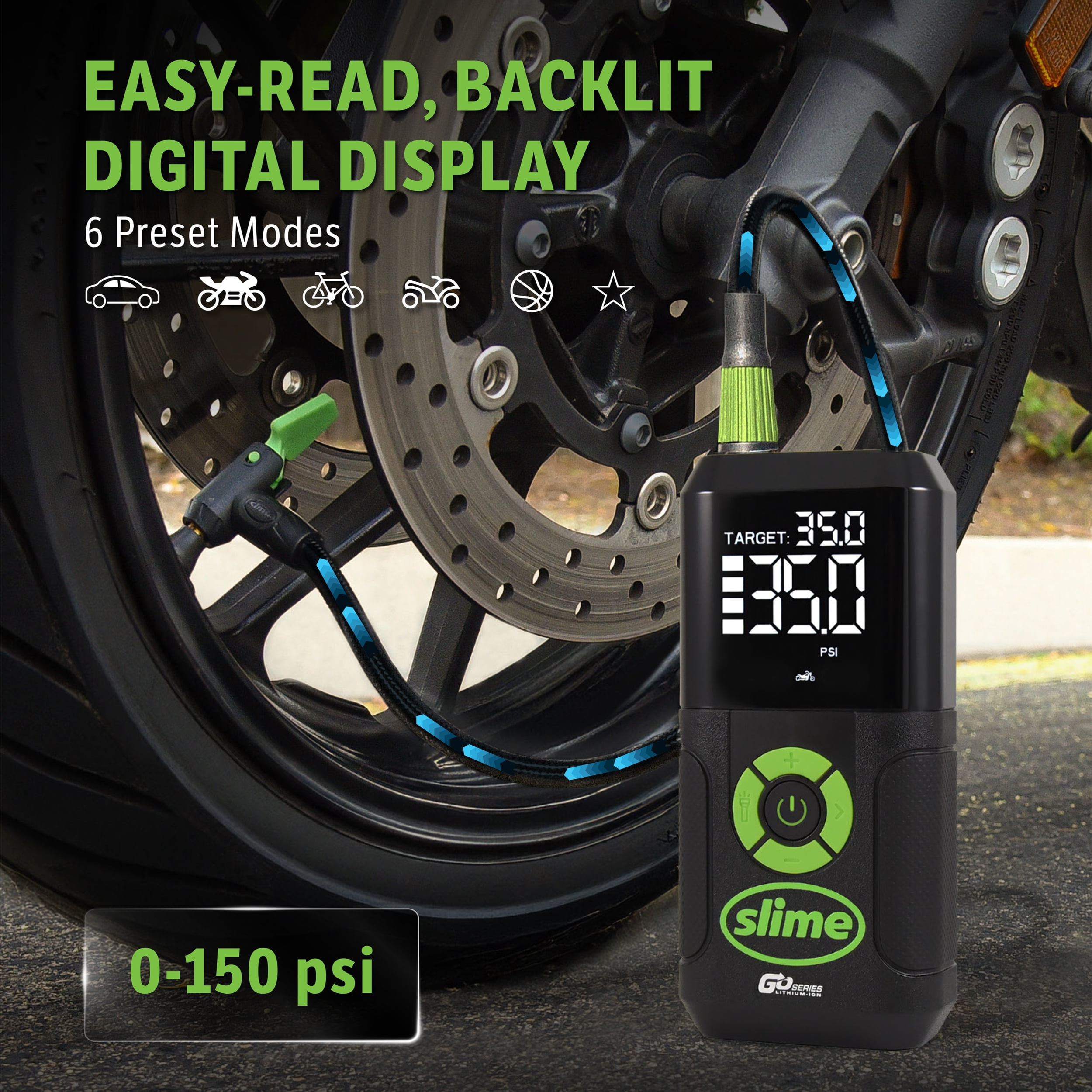 Slime Cordless 3-in-1 Tire Inflator with LED Light and Power Bank