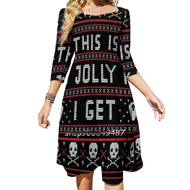 Suéter navideño feo gótico emo, vestido de cuello cuadrado, nuevo vestido elegante de talla grande para mujer, vestido ceñido a la cintura, escena gótica emo