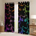 thumbnail image 2 of jejeloiu Neon Cartoon Kitten Blackout Curtains Set of 2 (52x84 Each),Gradient Line Cute Cat Window Curtains,Kawaii Animal Curtains and Drapes For Girls Teens,Ultra Soft Home Decor, 2 of 6