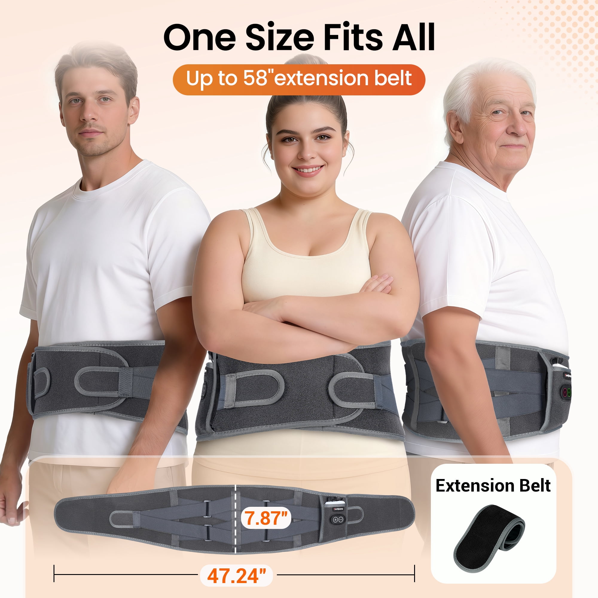 Comfytemp Cordless Heating Pad with Vibrating Massage for Back Pain, Battery Power Waist Belt, Grey