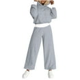 thumbnail image 2 of Sweatsuits For Women 2 Piece Set Hooded Long Sleeve Tops Drawstring Straight Leg Pants Sports Casual Loose Outfits (XL, Gray), 2 of 8