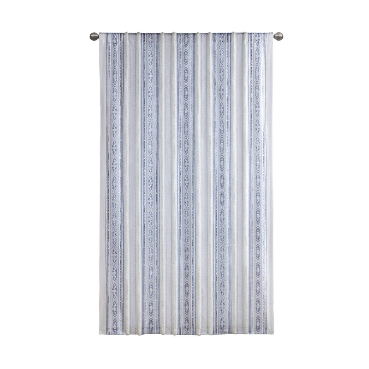MAYEERTY 50x95" Poly Printed Curtain Panel - Tufted Stripe Lining, White/Navy