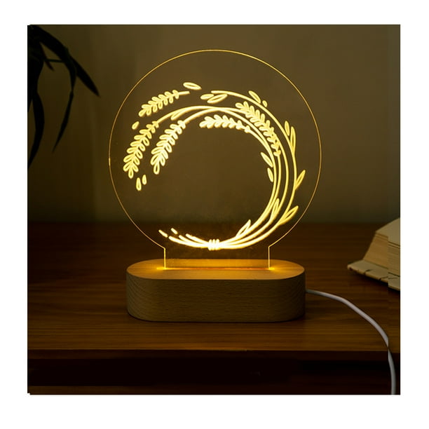 Luz Nocturna acrílica, mesas de comedor cálidas, luz nocturna con Base de madera, artículos para el hogar, patrón grabado, regalos de vacaciones tipo 3 Jumpingount HA011269-03B