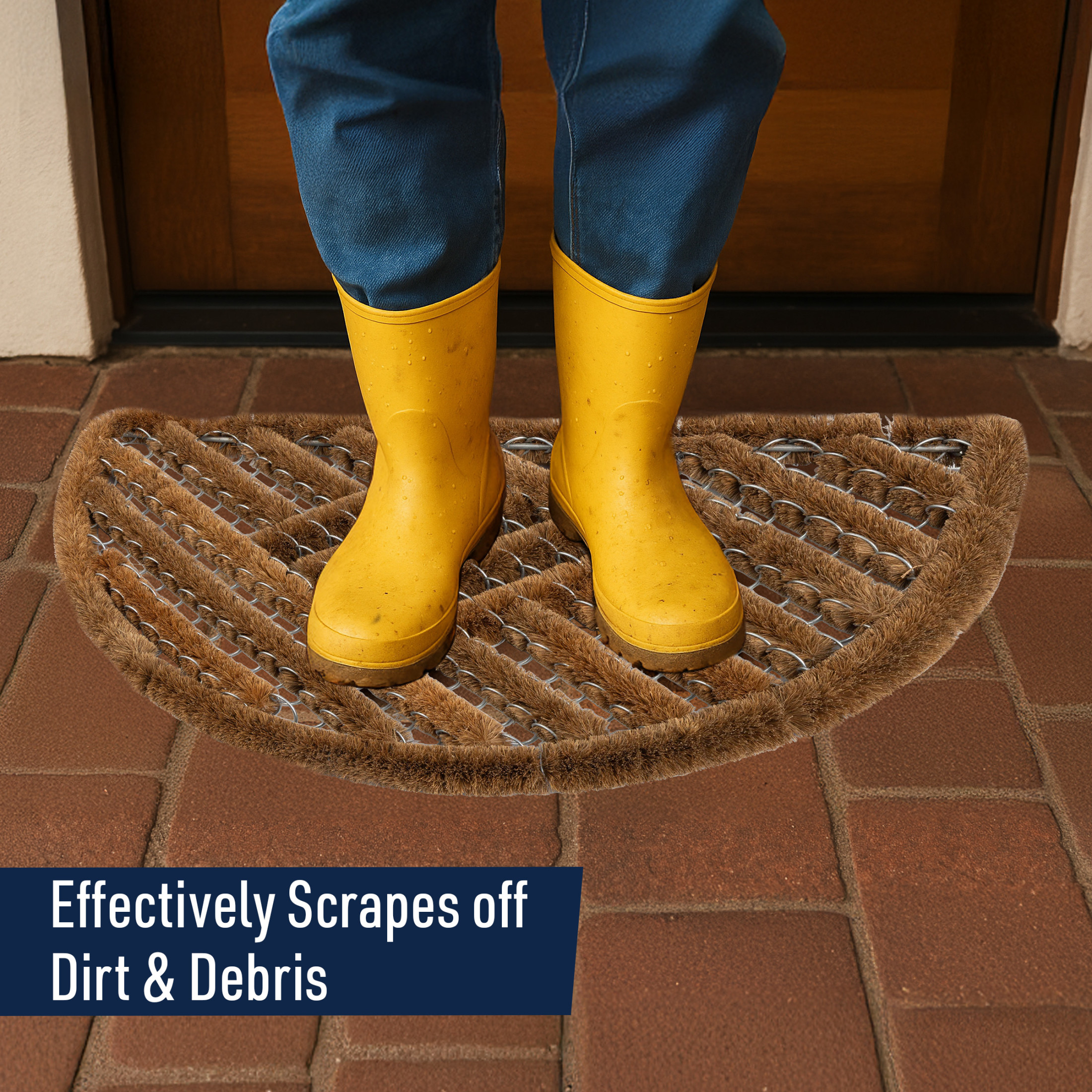 Kings County Tools 23.5x16” Natural Coir Doormat with Stainless Steel Mesh - Outdoor Welcome Mat