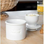 Butter Bell® Crock – Café Retro Glossy White Ceramic Butter Holder with Lid, Keeper for Spreadable Butter