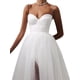thumbnail image 3 of Vestido de cóctel para mujer, tirantes finos, escote corazón, abertura lateral, malla, color sólido, tirantes, falda XBTCLXEBCO M;Blanco, 3 of 6
