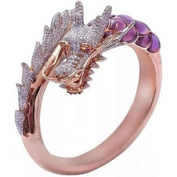 Clearance under $5Dragon Ring,Iced Out Dragon Ring for Men,Gothic Rose Gold Dragon Head Ring Punk Purple Stone Dragon Ring -s Hip Hop Retro Rock Dragon Animal Jewelry12