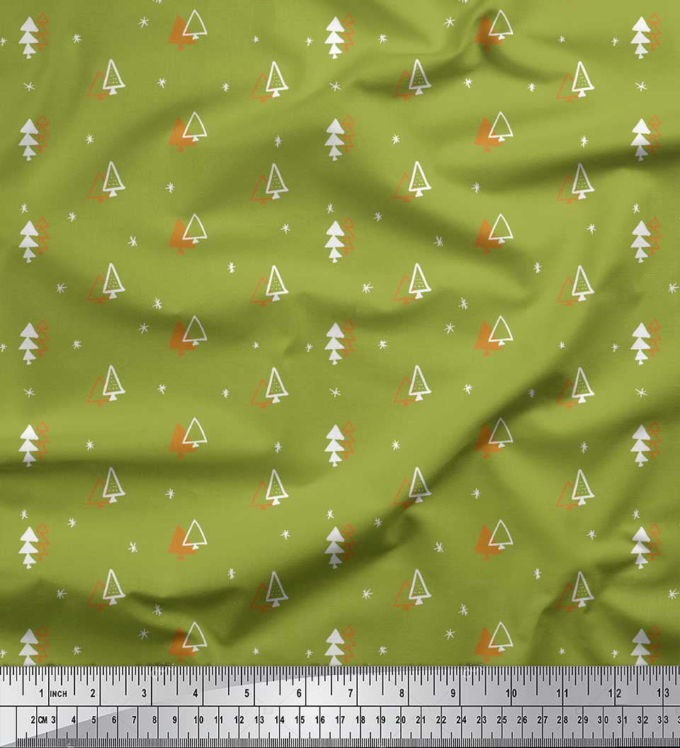 Soimoi Green Cotton Voile Fabric Tree Christmas Decor Fabric Printed Yard 42 Inch Wide
