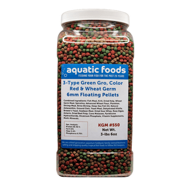 3-Type 6mm Floating Pellet Blend Mix of Green Growth, Red Color Enhancing & Wheat Germ Floating Pellets for ALL Tropicals, Cichlids, Koi & Pond Fish. KGM-550…3-lb 6oz Lg Jar