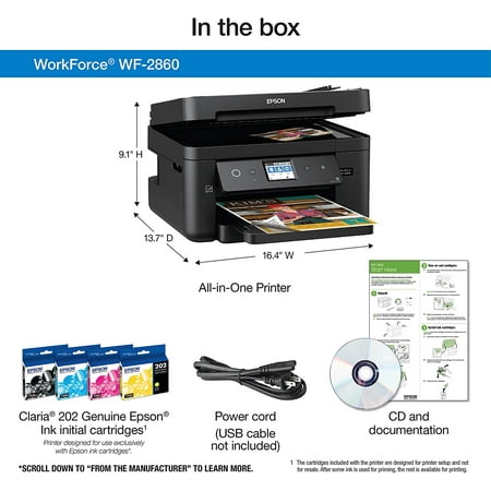 Epson Workforce WF-2860 All-in-One Wireless Color Printer with Scanner, Copier, Fax, Ethernet, Wi-Fi Direct and (Best Price Epson Printers Uk)