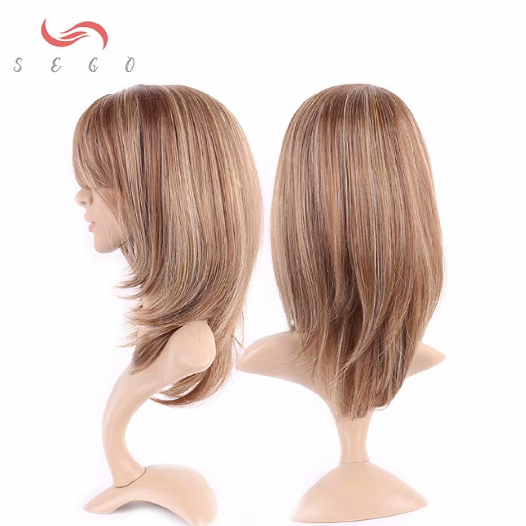 SEGO Long Curly Synthetic Hair Wig with Bangs Short Fluffy Wigs Full Head Heat Resistance Hair Wig for Women