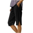 thumbnail image 2 of Pedal Pushers for Women Lightweight Summer Linen Capri Pants Casual Loose Elastic Waist Wide Leg Bermuda Shorts Black M, 2 of 7