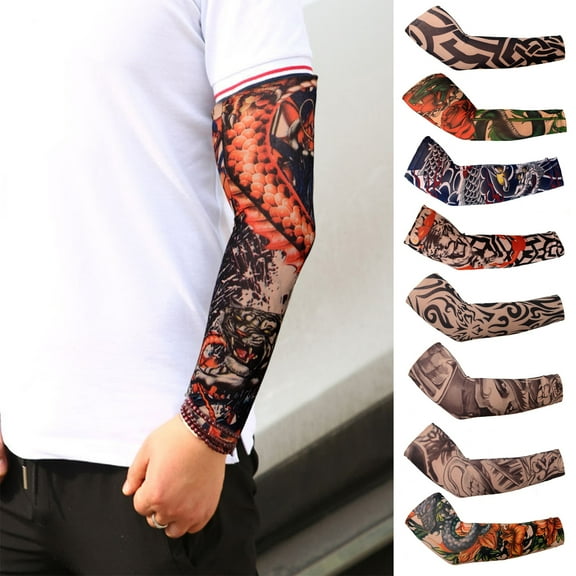 Skymirror 1 Pc Cycling Arm Sleeve Comfortable Anti-UV Tattoo Pattern Breathable Sunscreen Sun Protection High Elasticity Thin Arm Protection Riding Sleeve Cycling Supplies