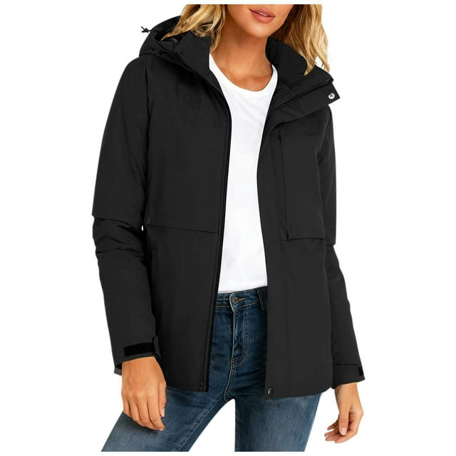 Parkas pour Femmes, Couleur Unie Décontractée avec Fermeture Éclair, Col Montant, Poche, Capuche, Manches Longues, Col pour Femmes