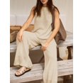 thumbnail image 3 of Conjunto de salón PUWEI de 2 piezas para mujer, suéter con lazo, pantalones anchos, pantalones anchos, conjuntos de verano a juego, conjuntos de viaje, chándal de punto (albaricoque-XS), 3 of 6