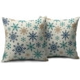 thumbnail image 2 of Snowflakes Winter Pillow Covers 20x20 Set of 2 Blue Teal Brown Rustic Christmas Print Outdoor Decorative Throw Pillows Vintage Holiday Farmhouse Linen Cushion Case Sofa Couch Decor, 2 of 6
