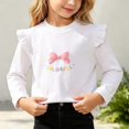thumbnail image 4 of Fesfesfes Girls Ruffle Shoulder Long Sleeve Top Bow Detail Crew Neck Pullover Shirt, Cute Casual Autumn Winter Outfit for Kids Ages 0-8 Years, 4 of 6