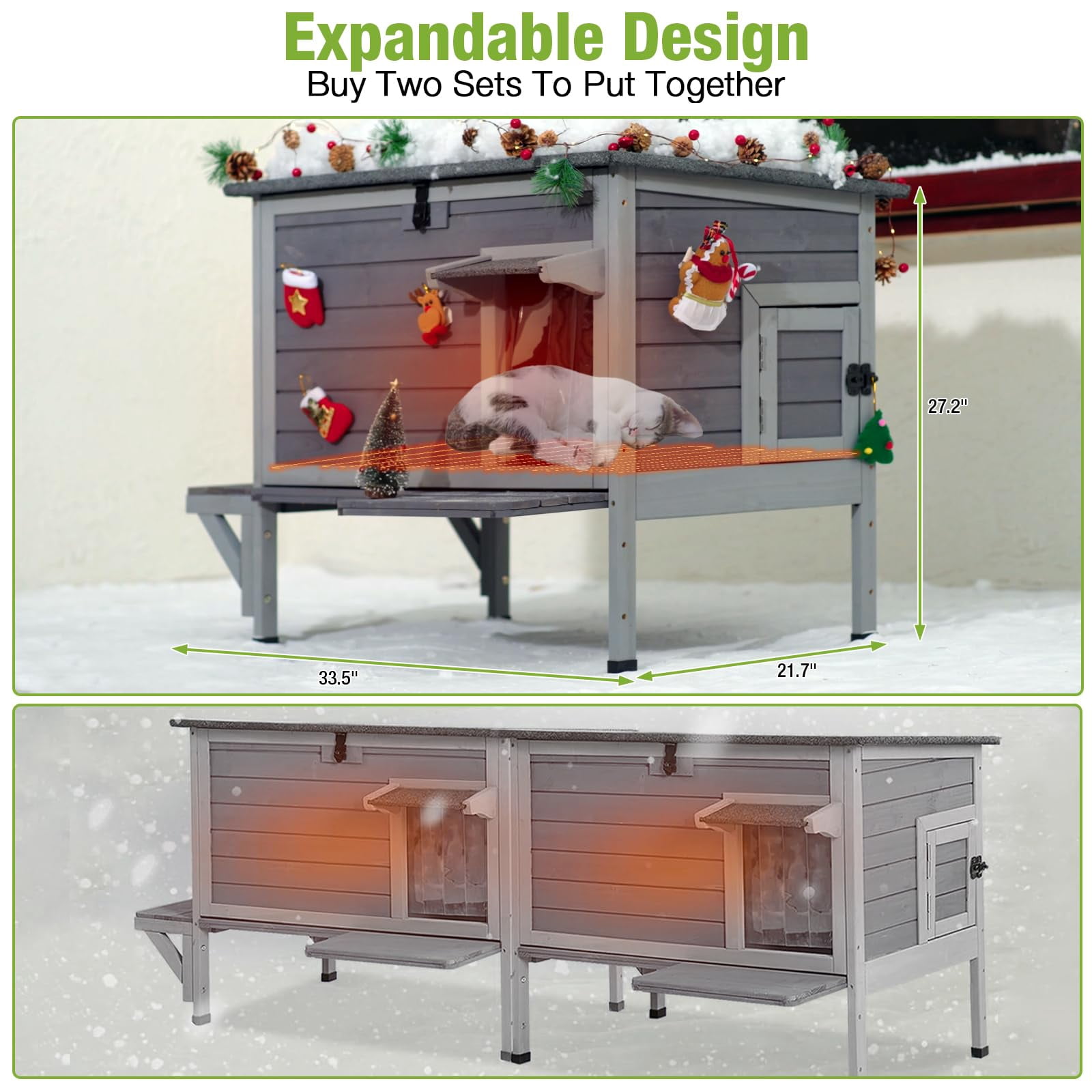 Aivituvin Heated Cat House for Outside Outdoor Cat House Insulated Weatherproof Feral Cat Shelter with Heater and Insulated Liner