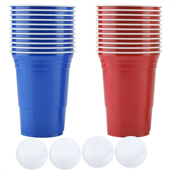 Juego de Beer Pong, juego para beber Beer Pong, vasos de Beer Pong, 22 vasos, 4 pelotas de ping pong rojas y azules