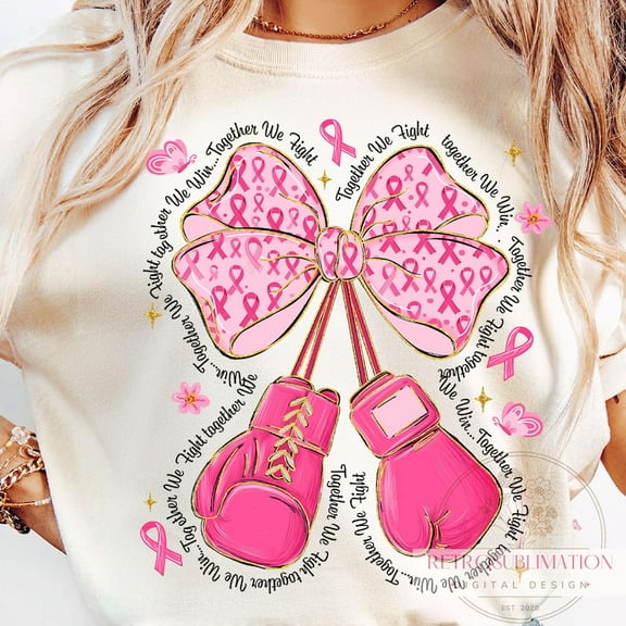 Coquette Boxing Gloves T-shirt, Breast Cancer Awareness T-shirt, Preppy Pink Bow Boxing Gloves T-shirt, Fight Like A Girl Shirt T-shirt
