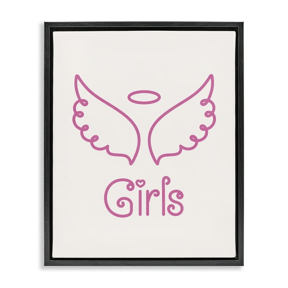 Stupell Industries Minimal Angel Girls Text & Numbers Painting Black Floater Framed Canvas Art Print Wall Art, 17 x 21