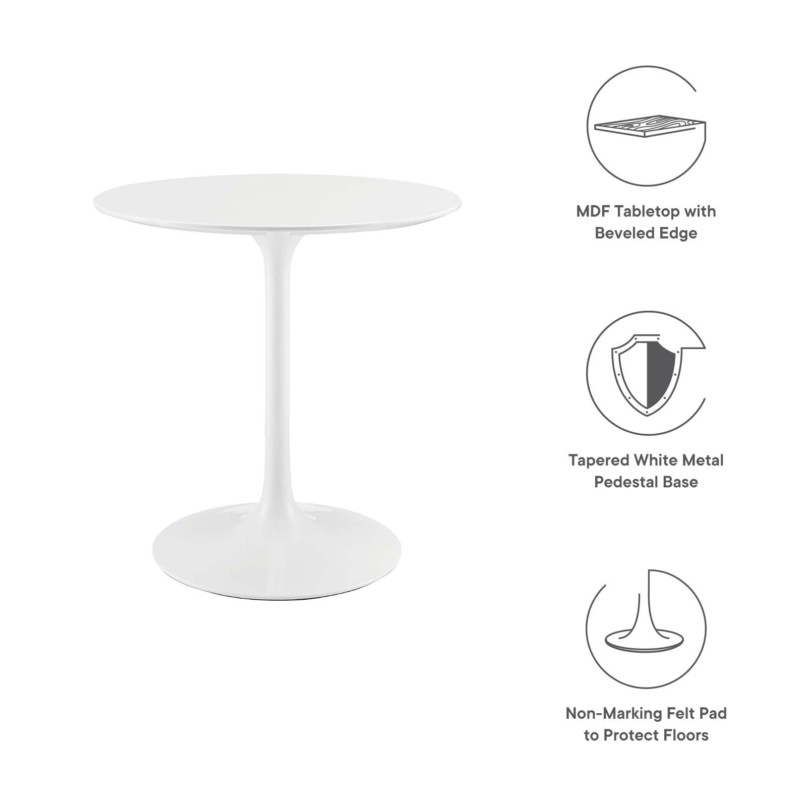 Modway Lippa 27.5" Round Modern Wood Top Dining Table in White