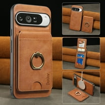 Removable Magnetic Phone Case for Google Pixel 10 Pro XL, with Card Slots Holder Ring Kickstand, Compatible with Magsafe 2 in 1 Case, Classic Drop Protective PU Leather Men Women - Brown