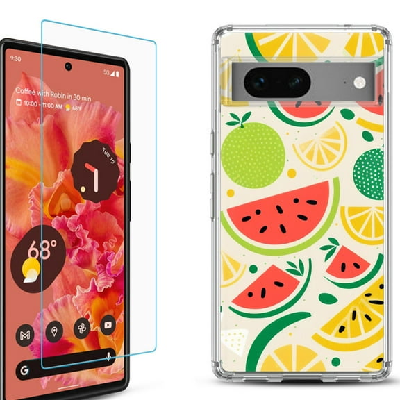 OneToughShield ® for Google Pixel 7a Shockproof Bumper Phone Case, with Tempered Glass Screen Protector - Watermelon Mix
