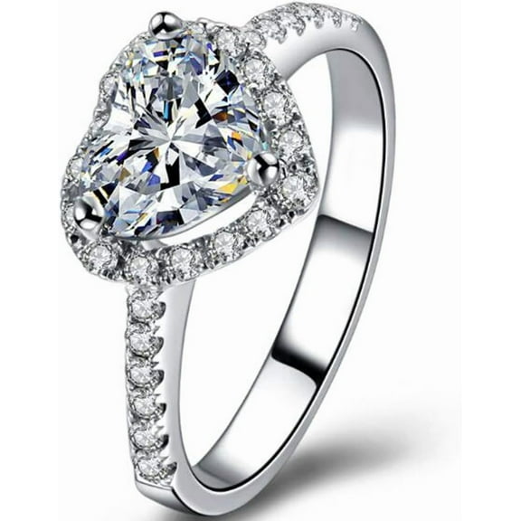 2 Carat Heart Shaped Cubic Zircon Simulated Diamond Solitaire Style Wedding Enagement Anniversary Ring